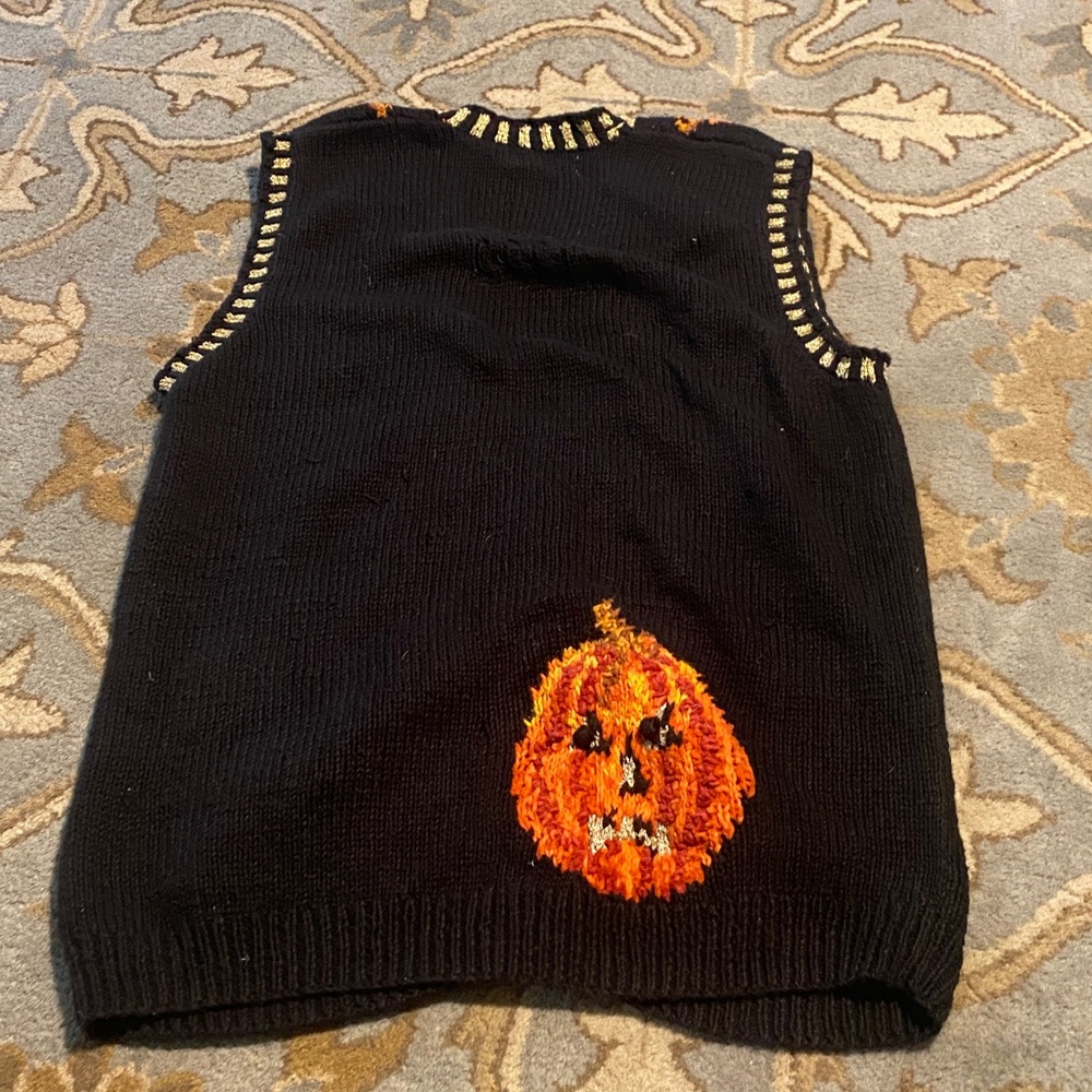 Vintage BellePointe Halloween Pumpkin Knit Vest L? Missing 1 button (see pic - Picture 7 of 7